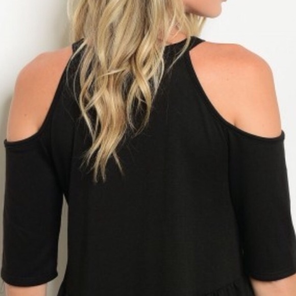 Little flowy Black Cold Shoulder comfy mini Dress Small S Large L - Picture 3 of 5